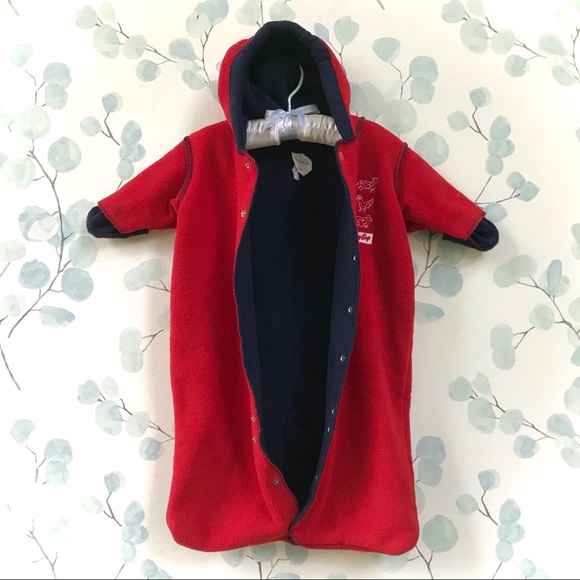 Baby GAP Red & Blue Fleece Newborn Sleeper Sleepsack Reversible Winter Bunting - Picture 9 of 11